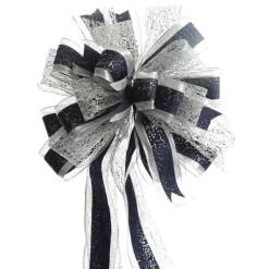Navy Blue and Silver Deluxe Tree Topper Bow with Streamers Fashion