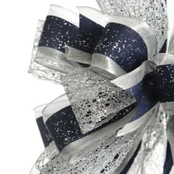 Navy Blue and Silver Deluxe Tree Topper Bow with Streamers Fashion