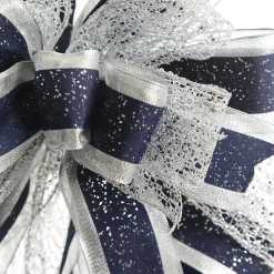 Navy Blue and Silver Deluxe Tree Topper Bow with Streamers Fashion