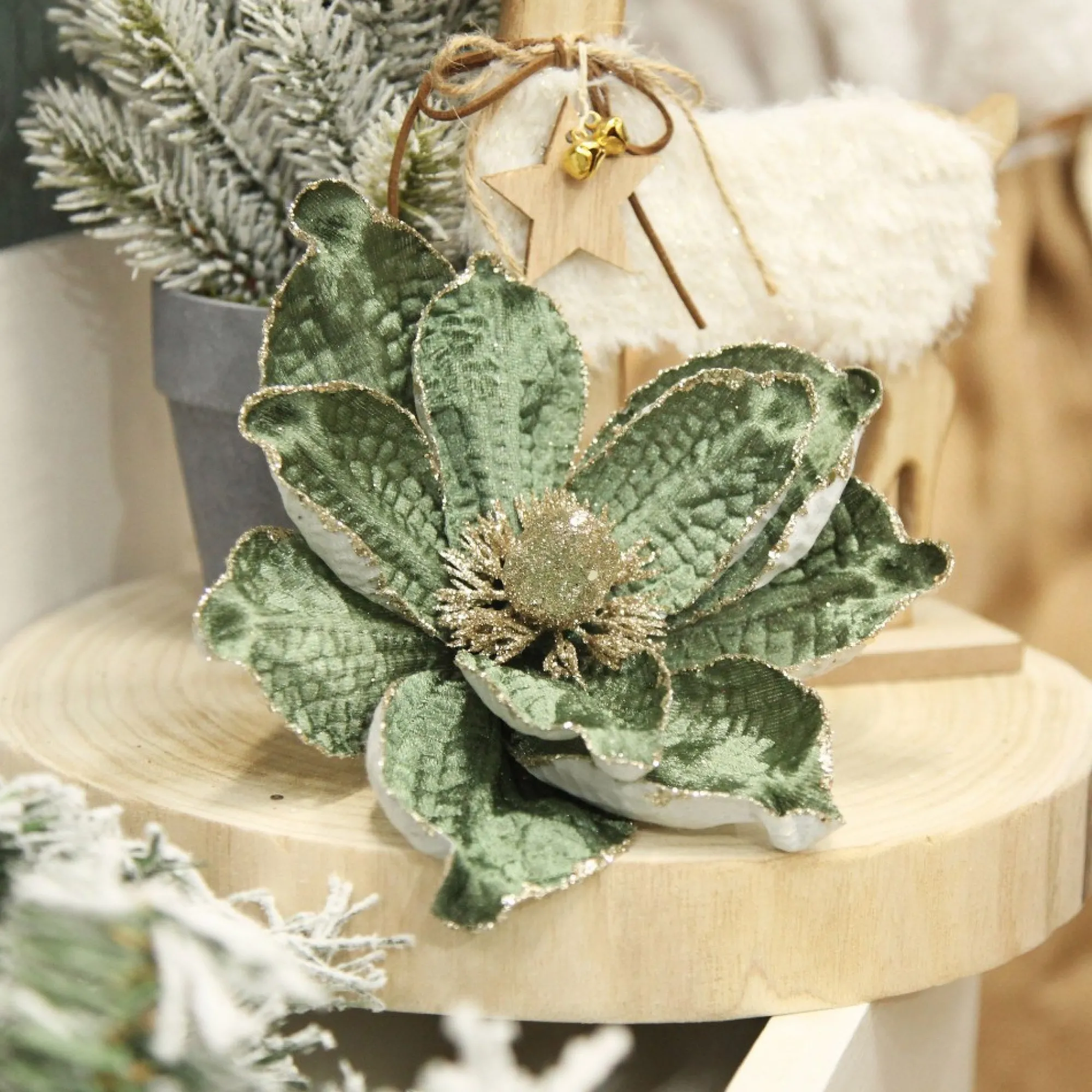 Olive Green Velvet Magnolia Flower Clip Flash Sale