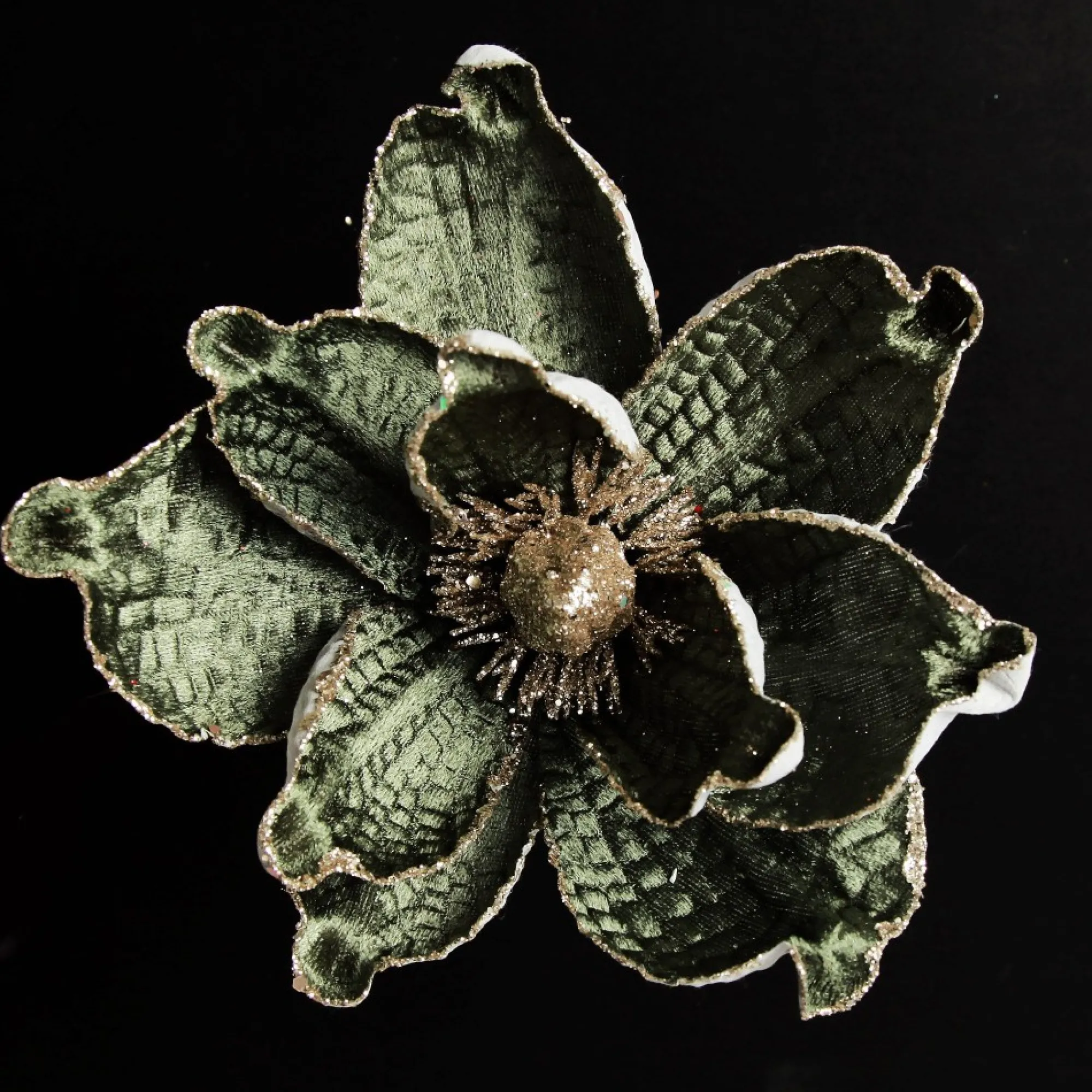 Olive Green Velvet Magnolia Flower Clip Flash Sale