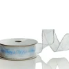 Organza Silver and Blue Seasons Greetings Wired Ribbon - 3.8cm Online