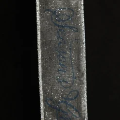 Organza Silver and Blue Seasons Greetings Wired Ribbon - 3.8cm Online
