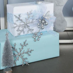 Organza Silver and Blue Seasons Greetings Wired Ribbon - 3.8cm Online