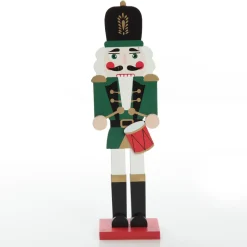 Painted Green Drummer Plywood Nutcracker Christmas Ornament on Base Shop
