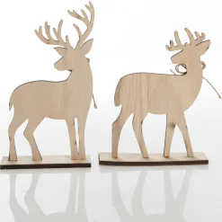 Pair of Wooden Reindeer Cutout Ornaments Hot