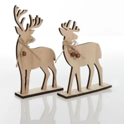 Pair of Wooden Reindeer Cutout Ornaments Hot