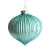 Pale Blue Glass Ribbed Onion Christmas Bauble Cheap