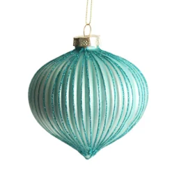 Pale Blue Glass Ribbed Onion Christmas Bauble Cheap