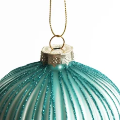 Pale Blue Glass Ribbed Onion Christmas Bauble Cheap