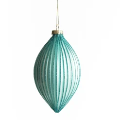 Pale Blue Glass Ribbed Teardrop Christmas Bauble Hot