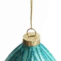 Pale Blue Glass Ribbed Teardrop Christmas Bauble Hot