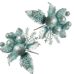 Pale Blue Glitter Ball and Leaf Pick - Set of 2 Pale Blue Glitter Ball And Leaf Pick - Set Of 2 Best