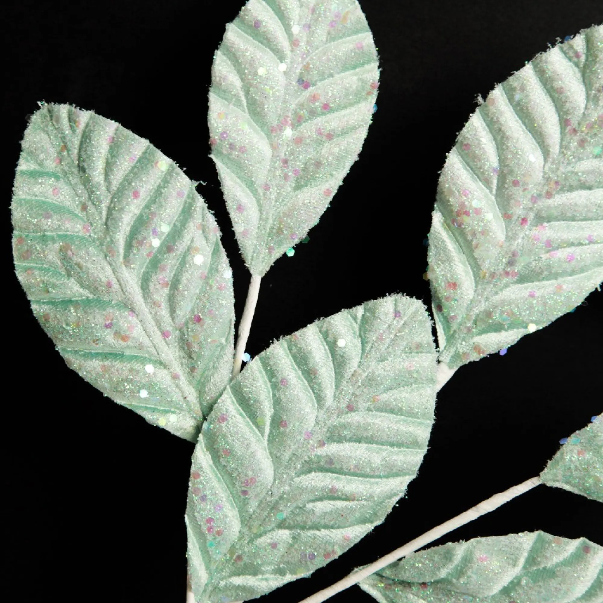 Pale Blue Glitter Leaf Spray Discount