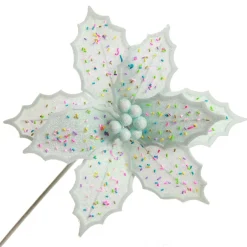 Pale Blue Poinsettia Flower Stem with Multicoloured Sprinkles Cheap