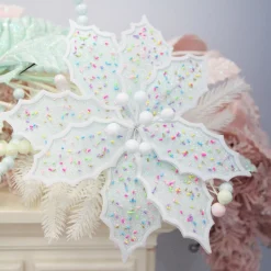 Pale Blue Poinsettia Flower Stem with Multicoloured Sprinkles Cheap