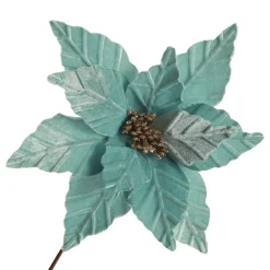 Pale Blue Velvet Embossed Poinsettia Flower Stem Store