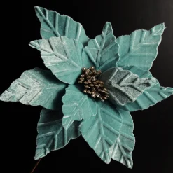 Pale Blue Velvet Embossed Poinsettia Flower Stem Store