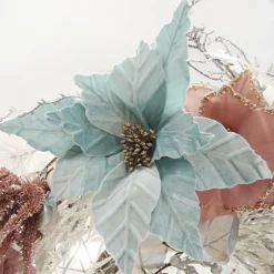 Pale Blue Velvet Embossed Poinsettia Flower Stem Store