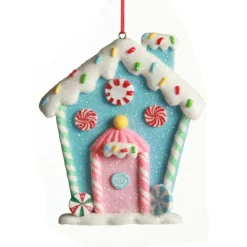 Pastel Blue Candy Gingerbread House Tree Decoration Best Sale