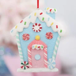 Pastel Blue Candy Gingerbread House Tree Decoration Best Sale