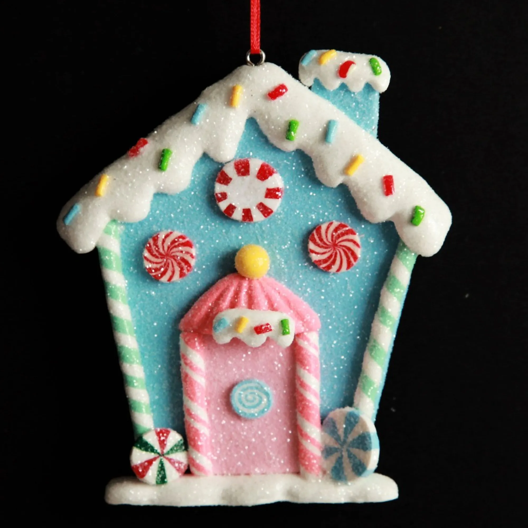 Pastel Blue Candy Gingerbread House Tree Decoration Best Sale