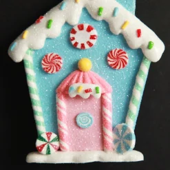 Pastel Blue Candy Gingerbread House Tree Decoration Best Sale