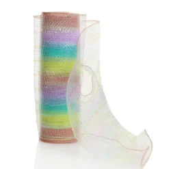 Pastel Stripe Metallic Thread Decomesh Roll Hot