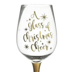 Personalised 'A Glass of Christmas Cheer' Wine Glass Gold Stem Discount