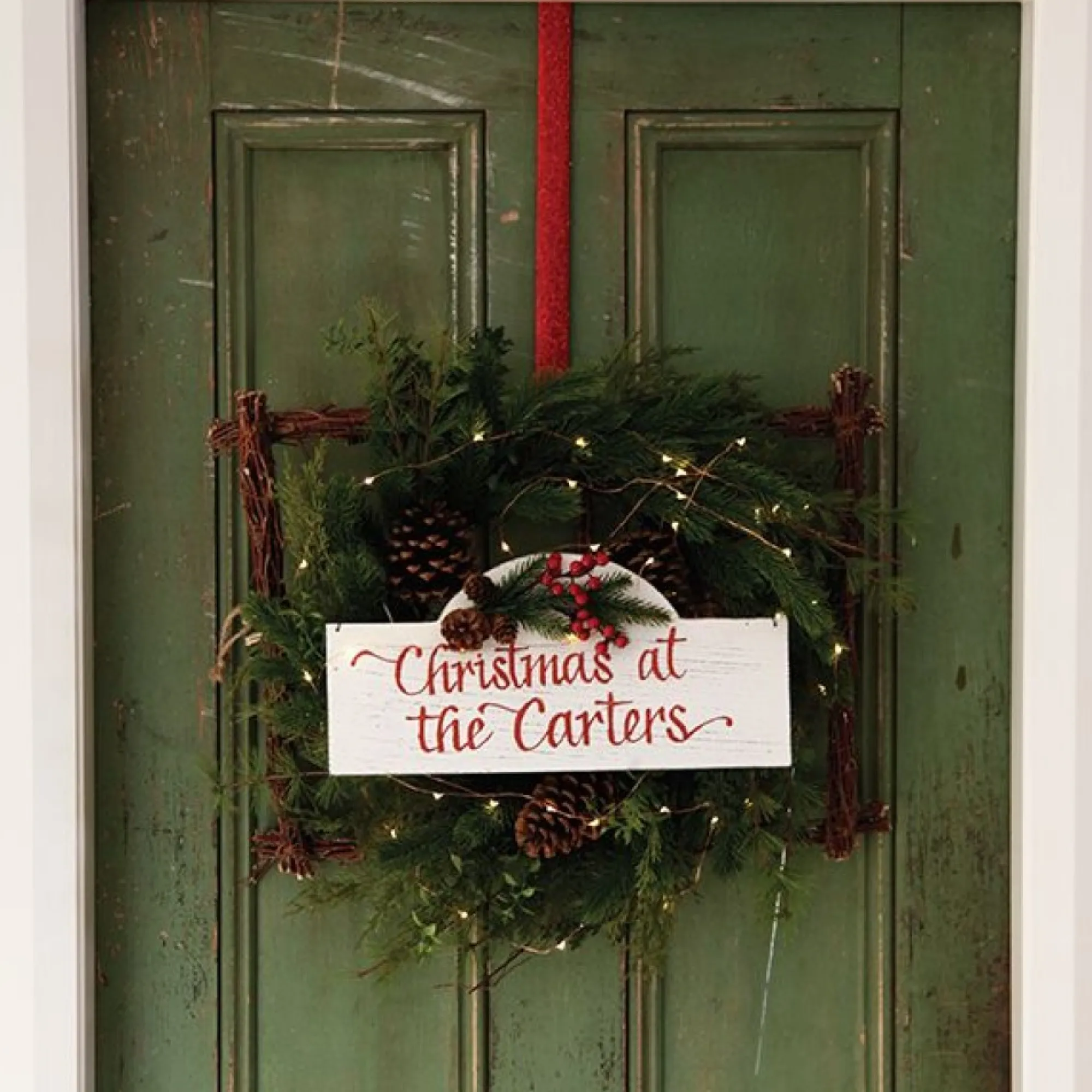 Personalised Arched Country Christmas Wood Plaque with Red Berry Cheap