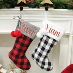 Personalised Black and White Buffalo Check Christmas Stocking Fashion