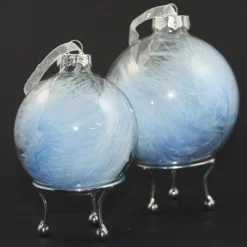 Personalised Blue Feather Clear Glass Christmas Bauble Clearance
