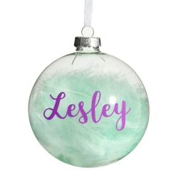 Personalised Blue Feather Clear Glass Christmas Bauble Clearance