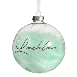 Personalised Blue Feather Clear Glass Christmas Bauble Clearance
