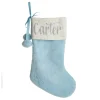 Personalised Blue Fur Christmas Stocking with Pom Poms Cheap