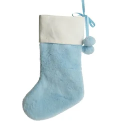 Personalised Blue Fur Christmas Stocking with Pom Poms Cheap