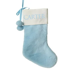 Personalised Blue Fur Christmas Stocking with Pom Poms Cheap