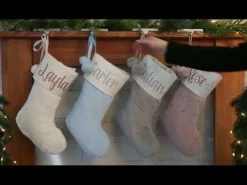 Personalised Blue Fur Christmas Stocking with Pom Poms Cheap