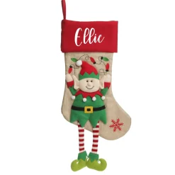 Personalised Boy Elf Christmas Stocking with Dangly Legs Cheap