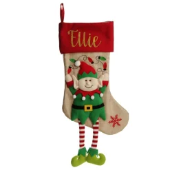 Personalised Boy Elf Christmas Stocking with Dangly Legs Cheap