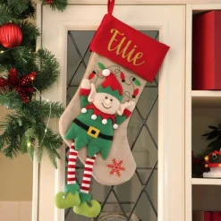 Personalised Boy Elf Christmas Stocking with Dangly Legs Cheap
