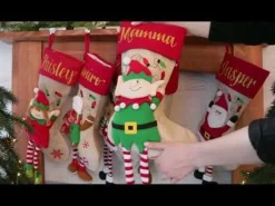 Personalised Boy Elf Christmas Stocking with Dangly Legs Cheap