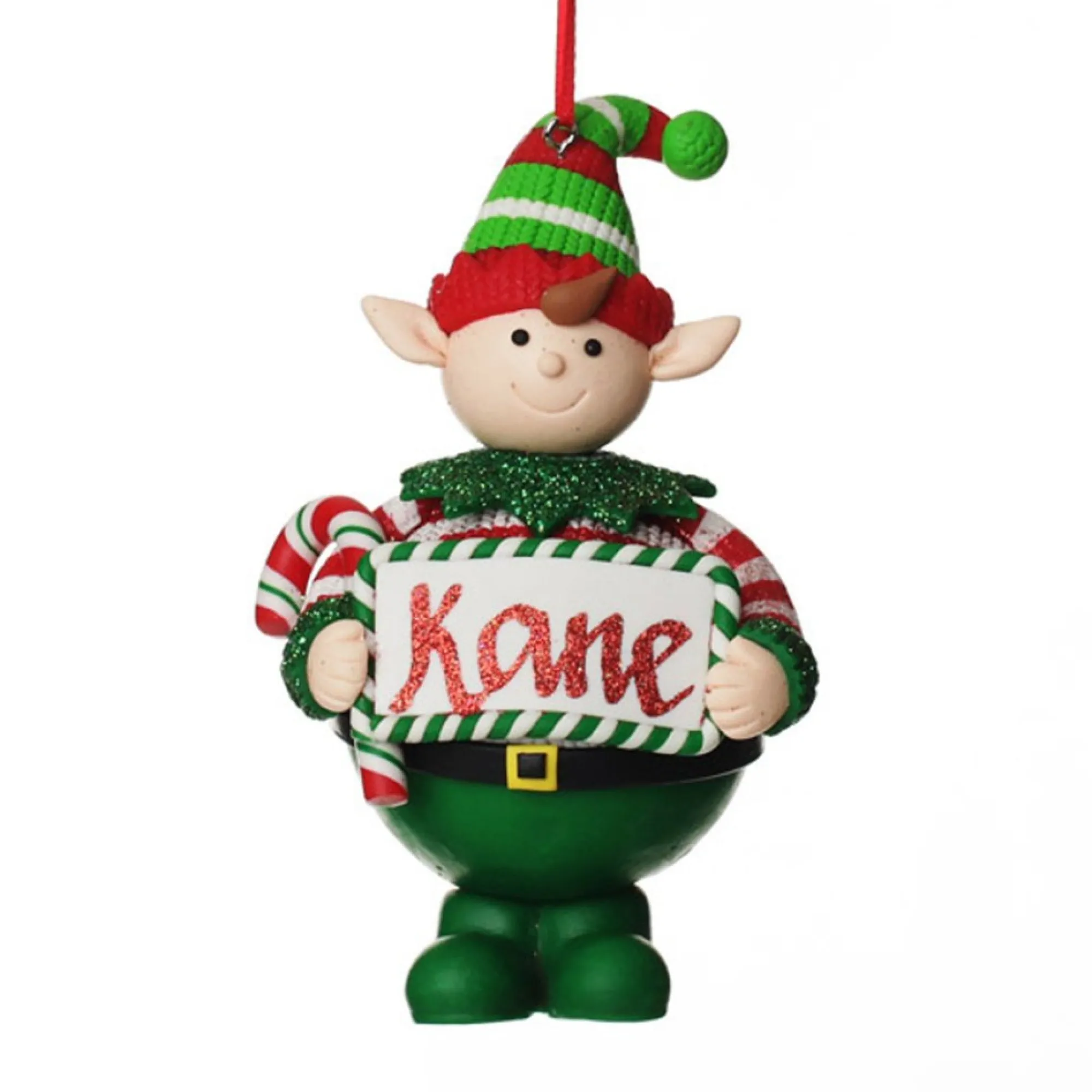 Personalised Boy Elf with Candy Cane Christmas Ornament Best