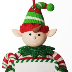 Personalised Boy Elf with Candy Cane Christmas Ornament Best