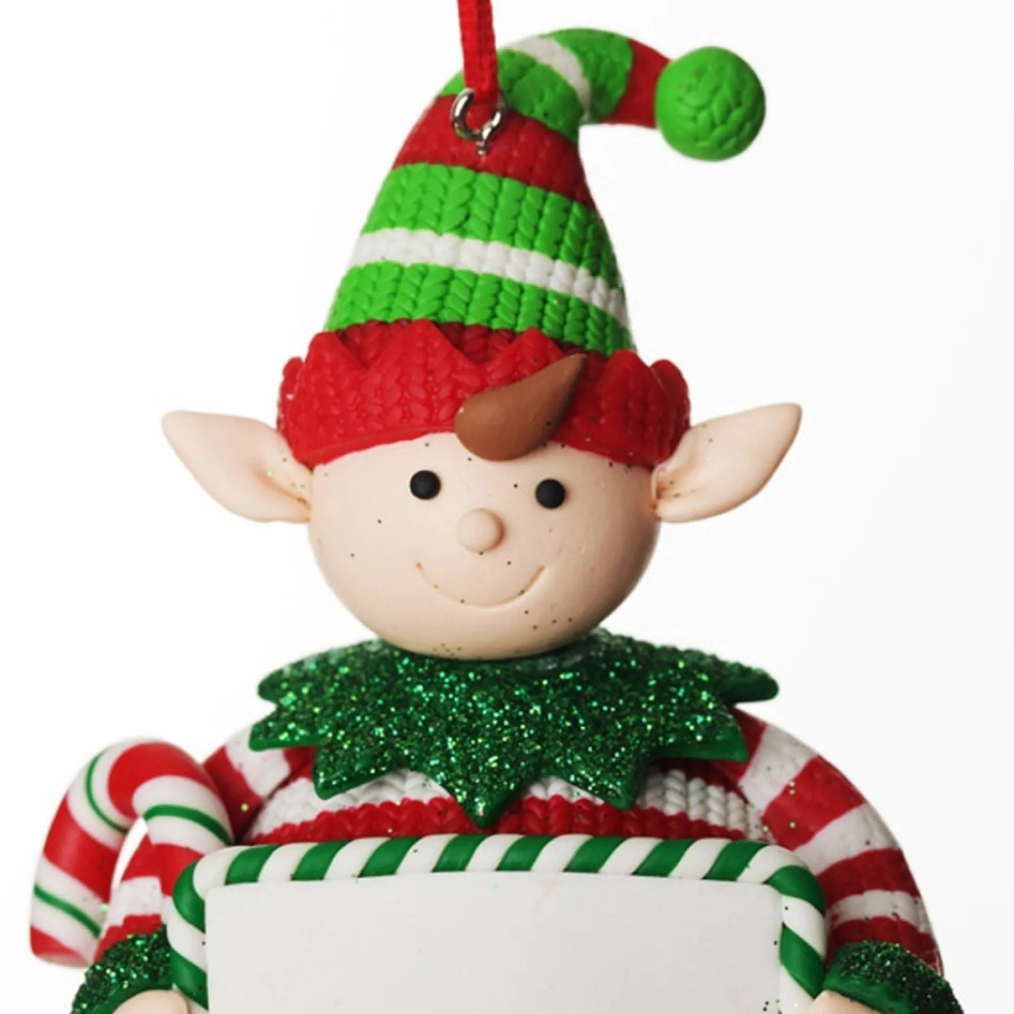 Personalised Boy Elf with Candy Cane Christmas Ornament Best