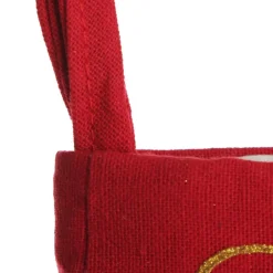 Personalised Burlap and Linen Heart Stocking with Red Trim New