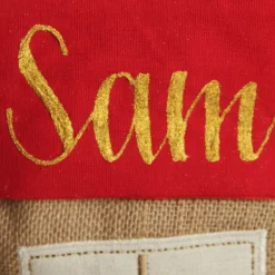 Personalised Burlap and Linen Bauble Stocking with Red Trim Outlet