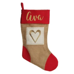 Personalised Burlap and Linen Bauble Stocking with Red Trim Outlet
