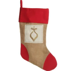 Personalised Burlap and Linen Bauble Stocking with Red Trim Outlet