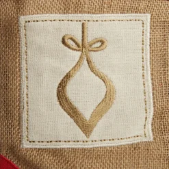 Personalised Burlap and Linen Bauble Stocking with Red Trim Outlet